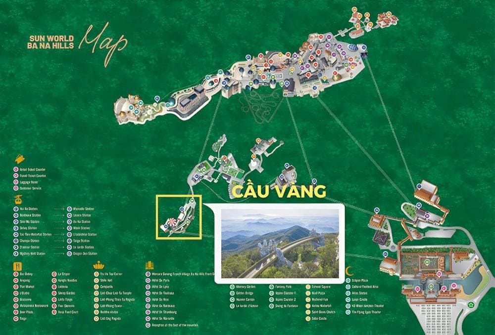 Du khách đi tuyến cáp treo từ ga Hội An đến ga Marseille để đến tham quan Cầu Vàng (Nguồn: Sun World Ba Na Hills)